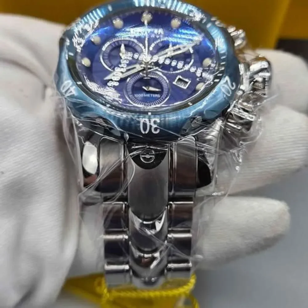 Invicta Venom Reserve Chronograph Blue Textured Dial Stainless Steel Watch